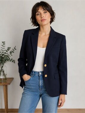 Classic Navy Gold Button Blazer Jacket Career Preppy Style Estimated S